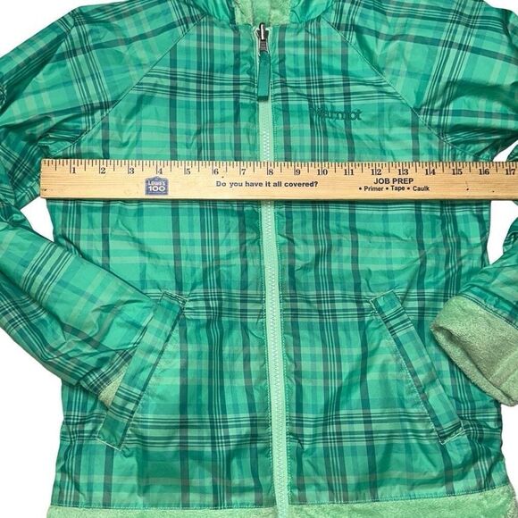 Girls Marmot reversible lite jacket fuzzy and windbreaker in Green. Sz M 7-8 - Picture 13 of 15